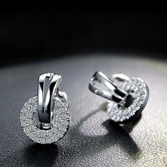 925 Sterling Silver Zircon Hoop Earrings - Round & Square Design