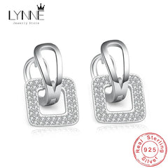 925 Sterling Silver Zircon Hoop Earrings - Round & Square Design
