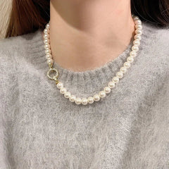 Elegant Pearl Beaded Necklace with Zircon Buckle