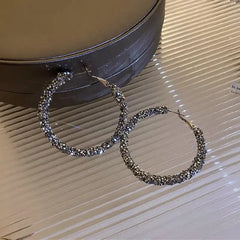 Black Rhinestone Geometric Hoop Earrings - Elegant Jewelry Gift