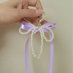 Pearl Bow Heart Keychain