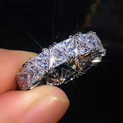 Sterling Silver Triangular Zircon Ring - Engagement Jewelry