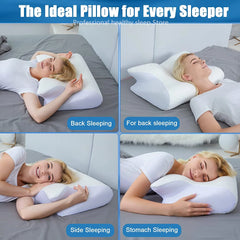 Memory Foam Contour Pillow Neck Shoulder Pain Ergonomic Orthopedic Pillow for Side Back Stomach Sleeper Contoured Support Pillow