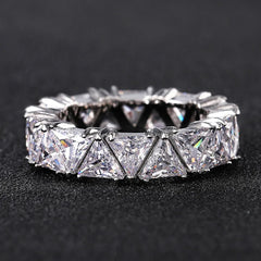 Sterling Silver Triangular Zircon Ring - Engagement Jewelry