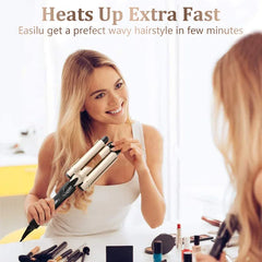 Ceramic Tourmaline Curling Iron – 1-Inch Triple Barrel Hair Curler with LCD Temperature Display