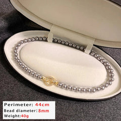 Elegant Pearl Beaded Necklace with Zircon Buckle