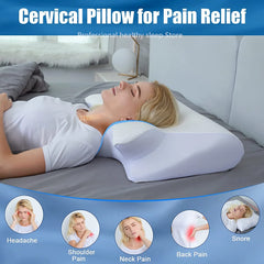 Memory Foam Contour Pillow Neck Shoulder Pain Ergonomic Orthopedic Pillow for Side Back Stomach Sleeper Contoured Support Pillow