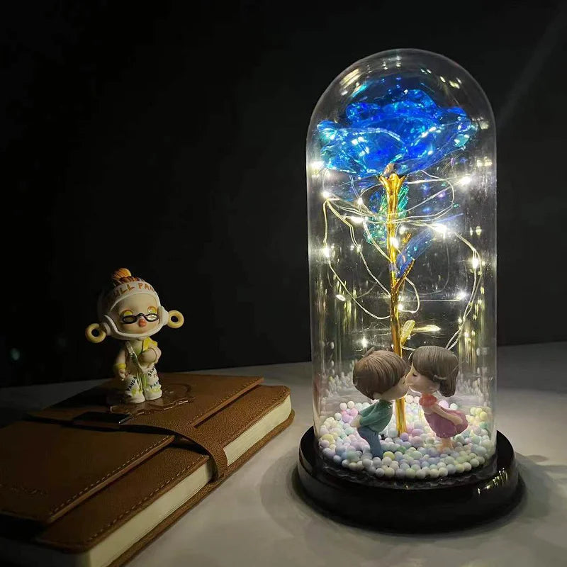 Galaxy Rose with Fairy Lights in Dome – Perfect Gift