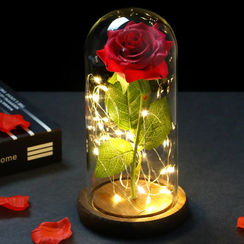 Galaxy Rose with Fairy Lights in Dome – Perfect Gift