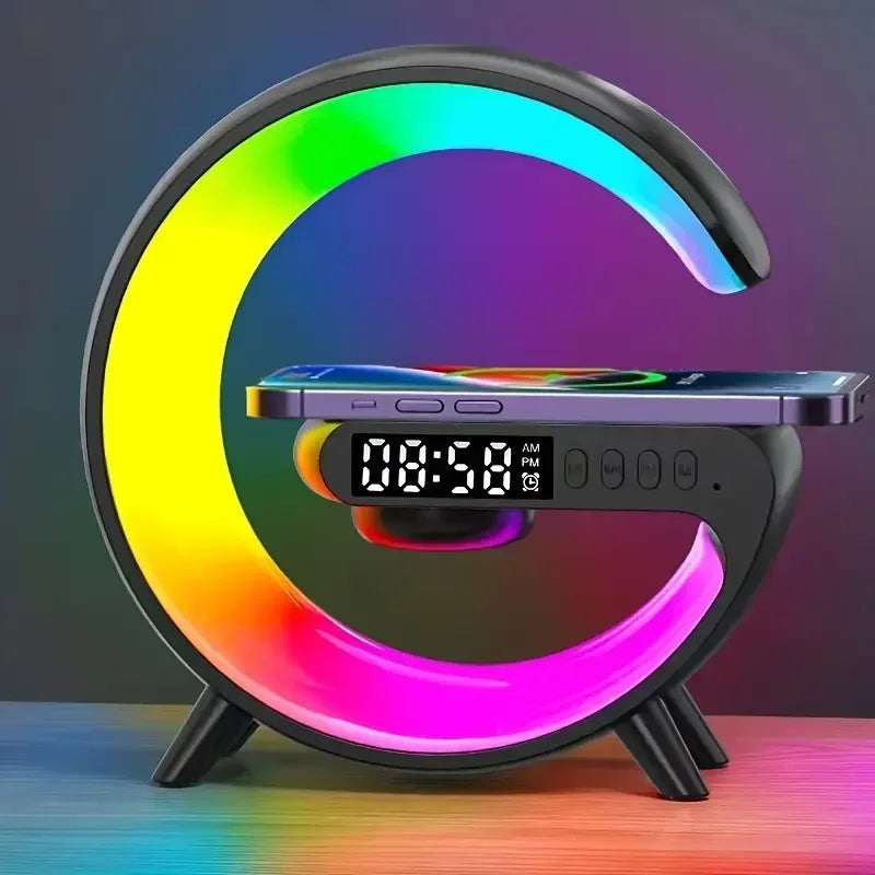 RGB Wireless Charger Stand with Alarm Clock & Speaker