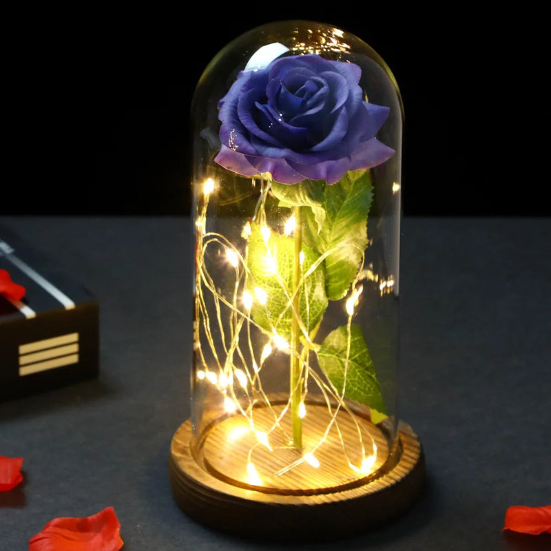 Galaxy Rose with Fairy Lights in Dome – Perfect Gift