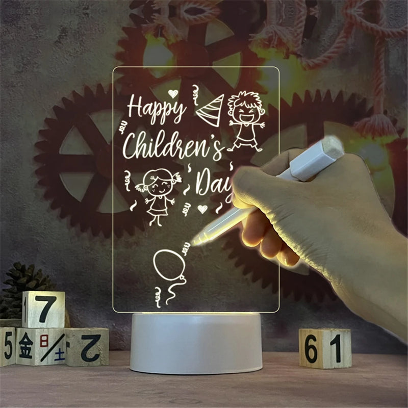 Transparent LED Night Light – USB Luminous Acrylic Message Board & Calendar, Erasable Desktop Ornament