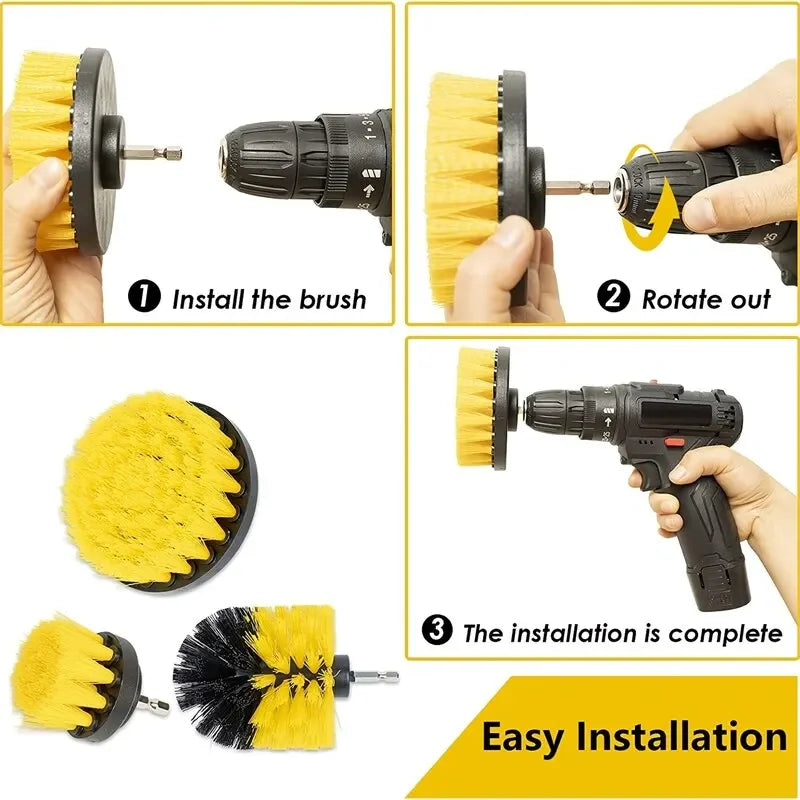 3pcs Drill Brush Scrubber Set for Cleaning Showers, Tubs & Tiles