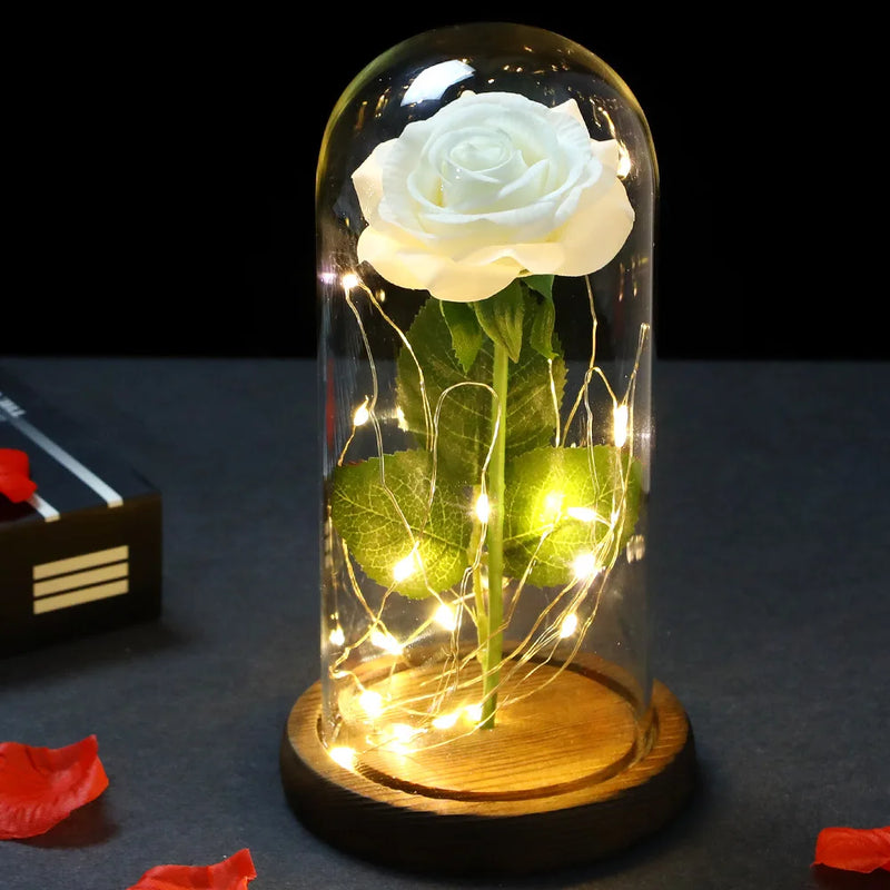 Galaxy Rose with Fairy Lights in Dome – Perfect Gift