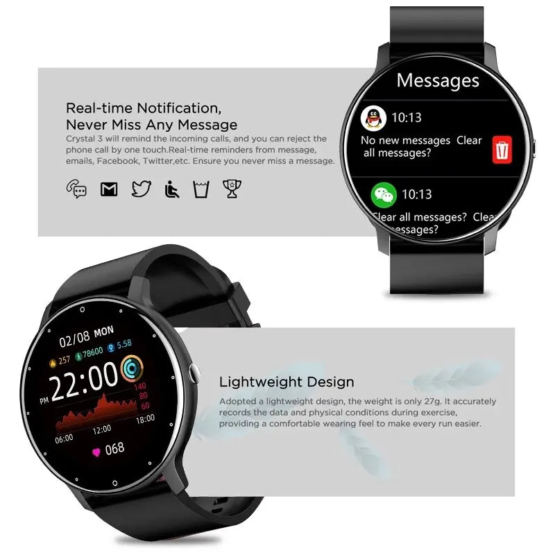 Men's Smartwatch, Full Touch Fitness Tracker, IP68 Waterproof