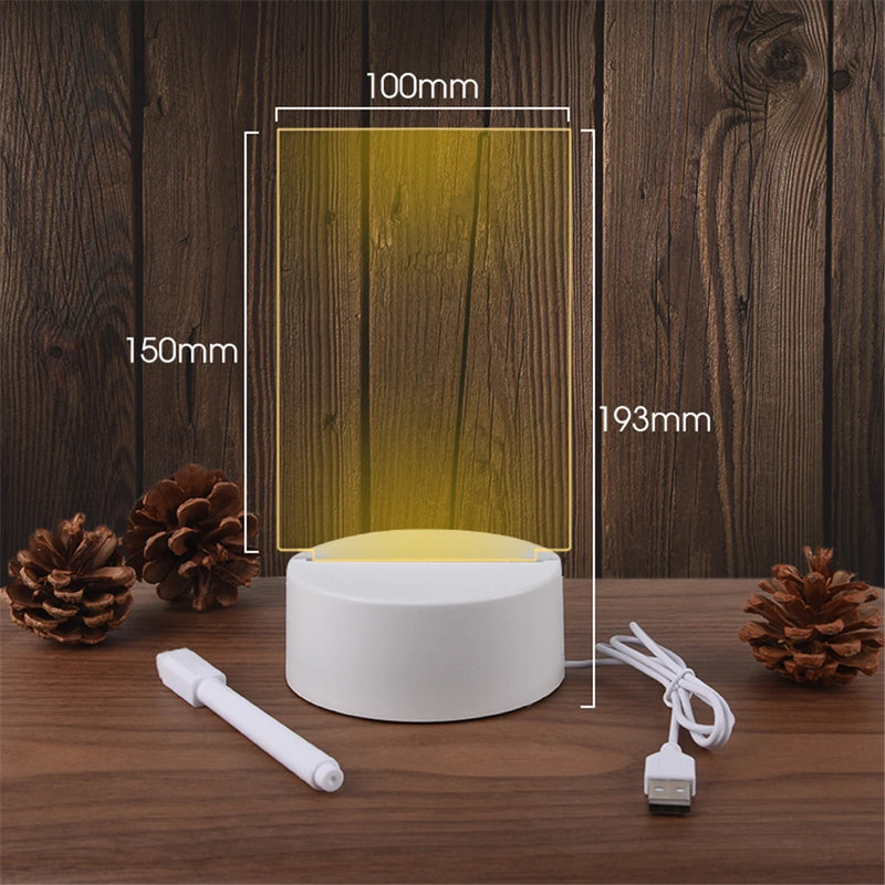 Transparent LED Night Light – USB Luminous Acrylic Message Board & Calendar, Erasable Desktop Ornament