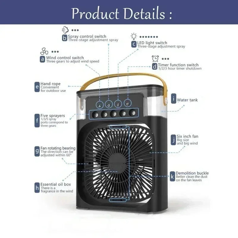 3-In-1 Mini Air Conditioner, Fan & Humidifier with LED Light