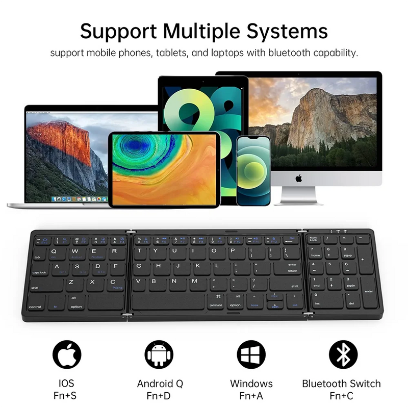 Wireless Folding Bluetooth Keyboard with Numeric Keypad