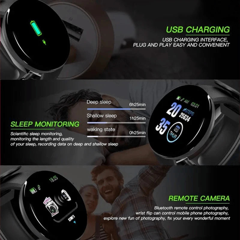 D18 Smart Watch - Bluetooth Fitness Tracker & Sleep Monitor