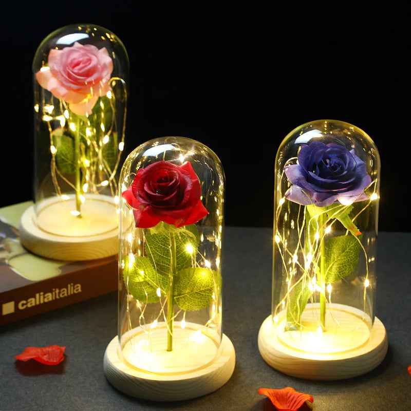 Galaxy Rose with Fairy Lights in Dome – Perfect Gift