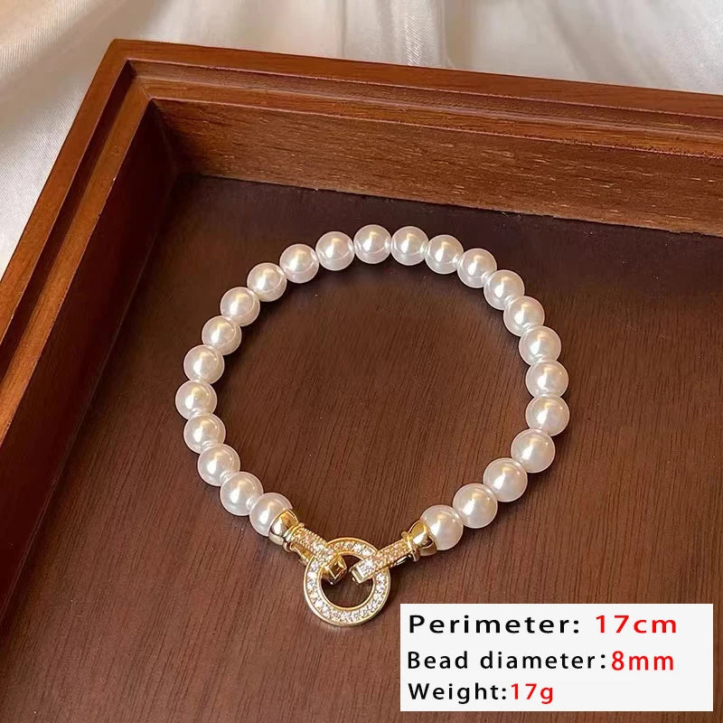 Elegant Pearl Beaded Necklace with Zircon Buckle