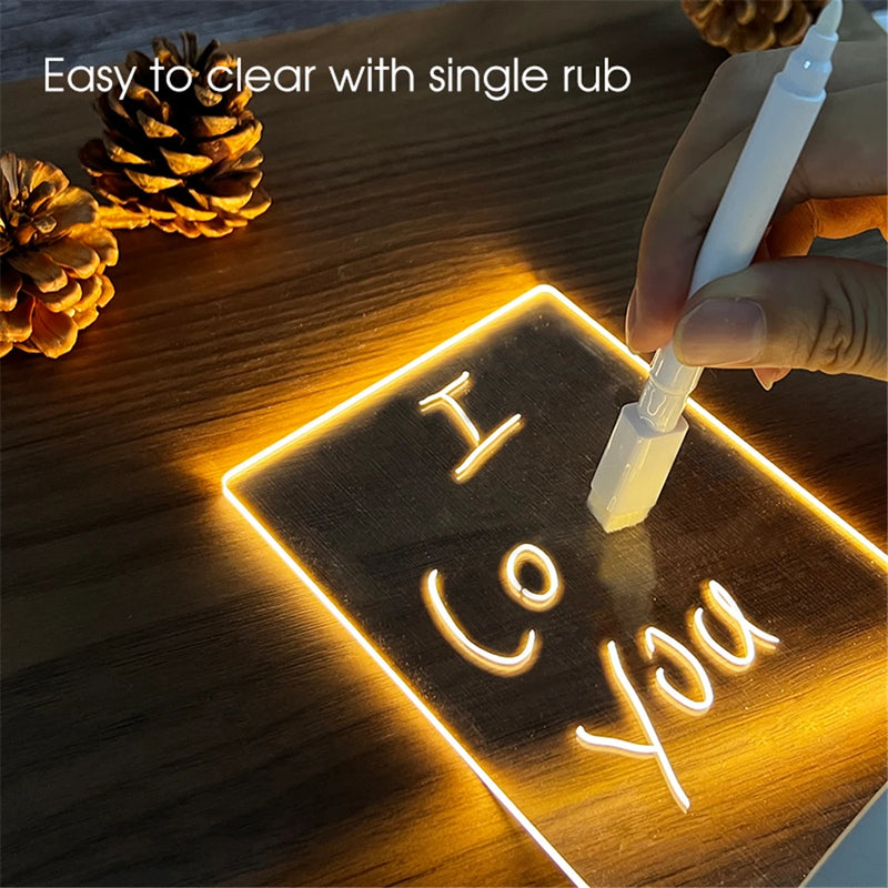 Transparent LED Night Light – USB Luminous Acrylic Message Board & Calendar, Erasable Desktop Ornament