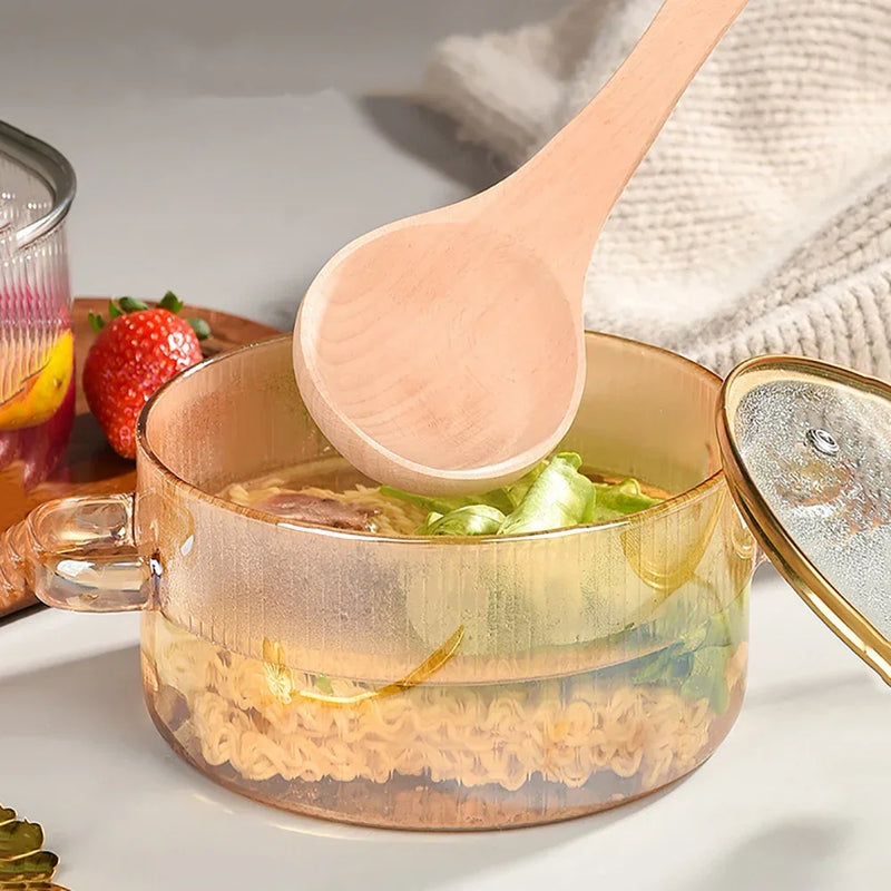 Small Bear Heatproof Glass Soup Pot with Lid for Instant Noodles