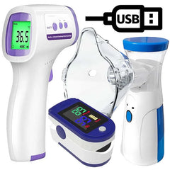 Portable Mesh Nebulizer & Infrared Thermometer + Pulse Oximeter Kit