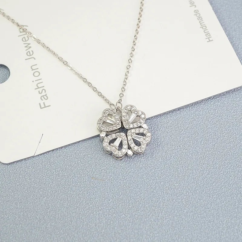 Lucky Four-Leaf Clover Necklace / Heart Pendant Necklace