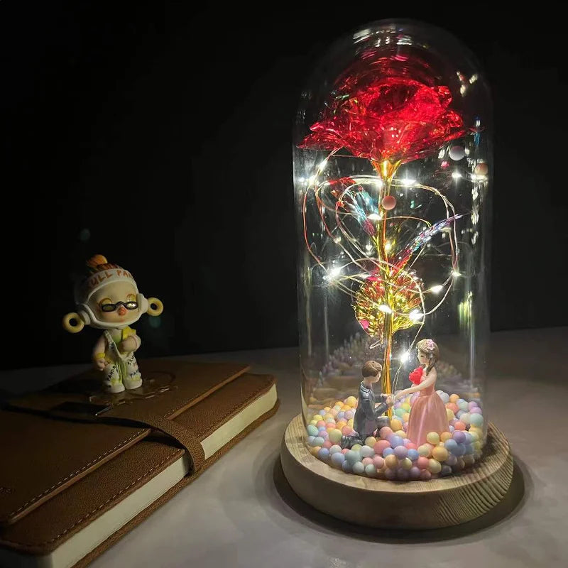 Galaxy Rose with Fairy Lights in Dome – Perfect Gift