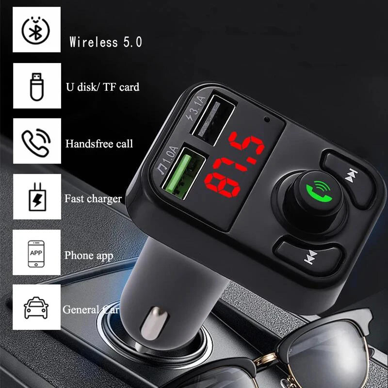 Bluetooth 5.0 FM Transmitter for Cars with USB Charger