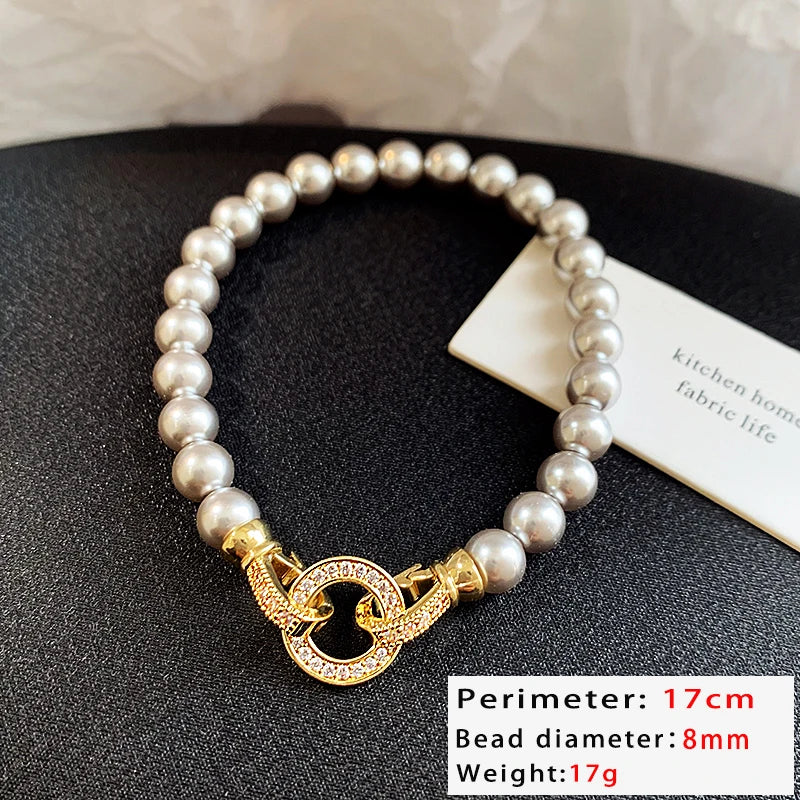 Elegant Pearl Beaded Necklace with Zircon Buckle