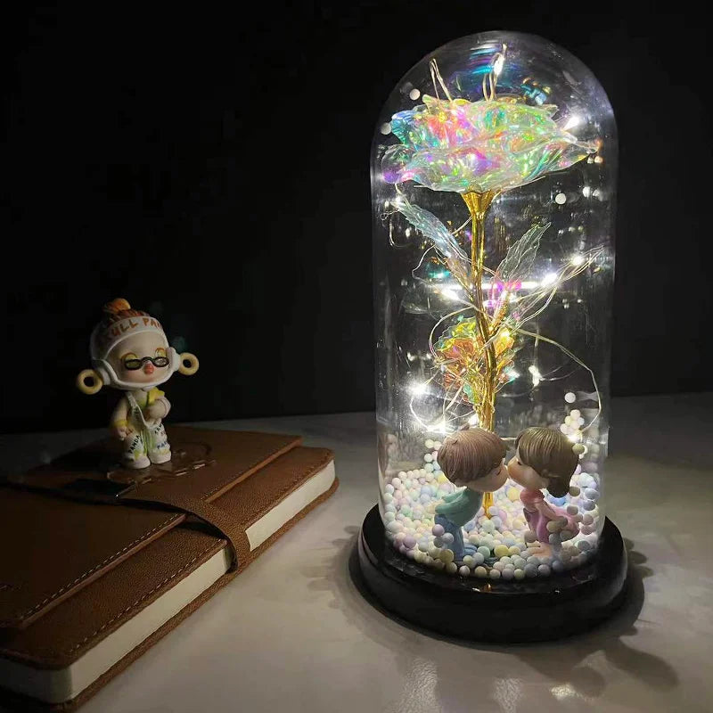 Galaxy Rose with Fairy Lights in Dome – Perfect Gift